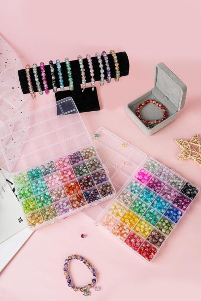 1300PCS 8mm Mixed Crackle Glass Beads for Bracelets Making with Accessories, 48 Colors Crystal Glass Beads Jewelry Making Kit, Round Beads for DIY Bracelet Crafts - Image 4