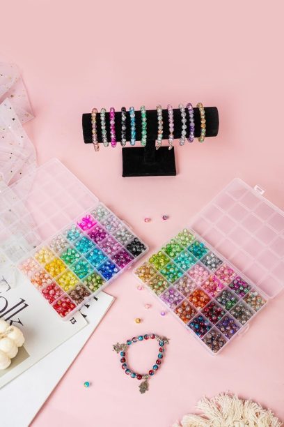 1300PCS 8mm Mixed Crackle Glass Beads for Bracelets Making with Accessories, 48 Colors Crystal Glass Beads Jewelry Making Kit, Round Beads for DIY Bracelet Crafts - Image 6
