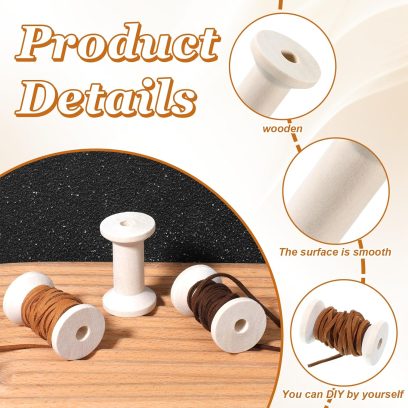 8 Pcs Unfinished Wooden Barrel Spools for Crafts 2 Inch Empty Natural Wood Thread Spools Barrel Textile Bobbin Antique Natural Wood Thread Spool for Organizing Cord Twine Ribbon Chains Elastic Threads - Image 3