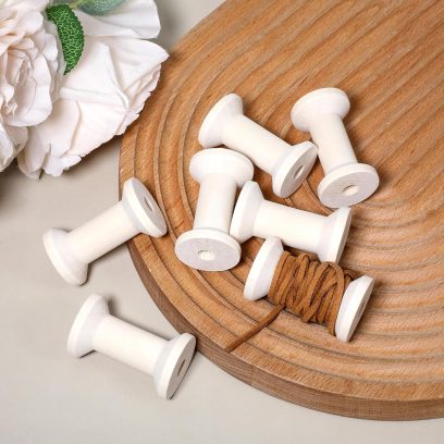 8 Pcs Unfinished Wooden Barrel Spools for Crafts 2 Inch Empty Natural Wood Thread Spools Barrel Textile Bobbin Antique Natural Wood Thread Spool for Organizing Cord Twine Ribbon Chains Elastic Threads - Image 6
