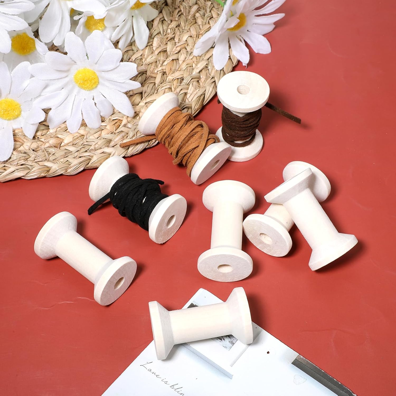 8 Pcs Unfinished Wooden Barrel Spools for Crafts 2 Inch Empty Natural Wood Thread Spools Barrel Textile Bobbin Antique Natural Wood Thread Spool for Organizing Cord Twine Ribbon Chains Elastic Threads - Image 7