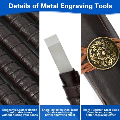 awliye 12 Pcs Stone Carving Tool, Tungsten Steel Soapstone Carving Kit Metal Hand Engraving Set with Portable Leather Bag for Slate, Wood, Soft Limestone, Lapis Lazuli, Bamboo - Image 2