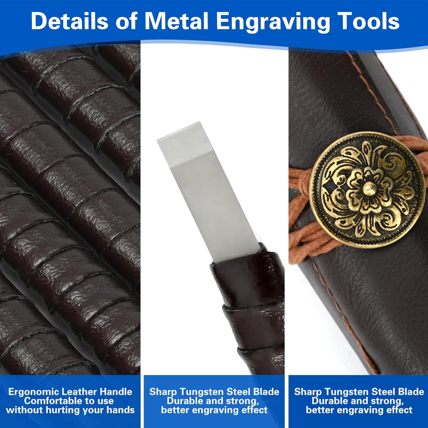 awliye 12 Pcs Stone Carving Tool, Tungsten Steel Soapstone Carving Kit Metal Hand Engraving Set with Portable Leather Bag for Slate, Wood, Soft Limestone, Lapis Lazuli, Bamboo - Image 2