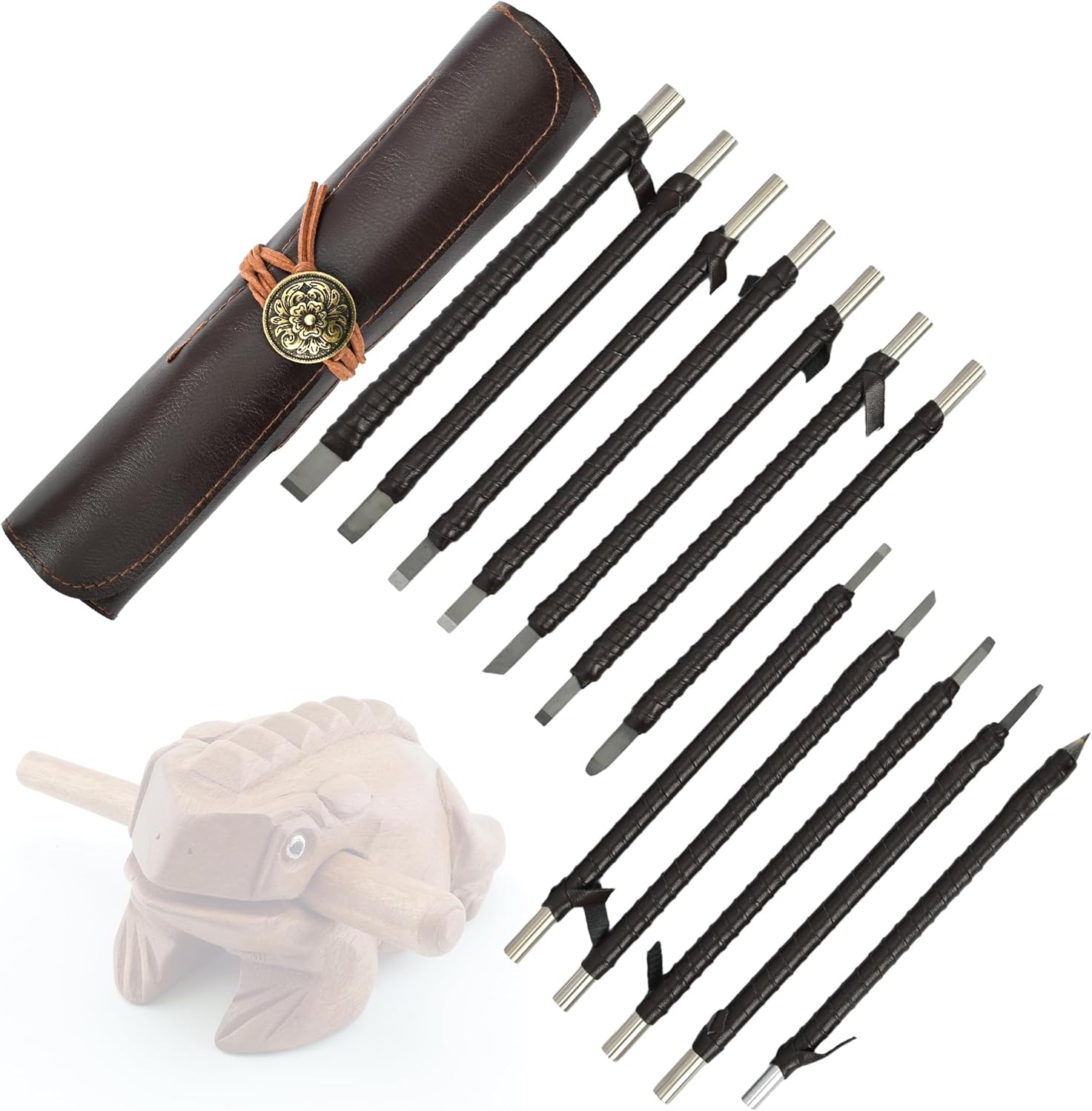 awliye 12 Pcs Stone Carving Tool, Tungsten Steel Soapstone Carving Kit Metal Hand Engraving Set with Portable Leather Bag for Slate, Wood, Soft Limestone, Lapis Lazuli, Bamboo - Image 8