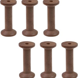 KUMGROT 6 Pcs Small Wooden Empty Spools Vintage Thread Spools Yarn Spool Textile Bobbins Spindles Spools for Art Textile Ribbon DIY, 3" x 0.3"