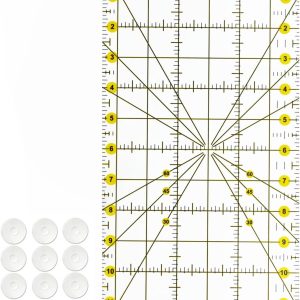 Quilting Ruler 6.5 x 12 inches with 12pcs Non-Slip Silicone Grips,Clear with Black Lines,Transparent Square Ruler