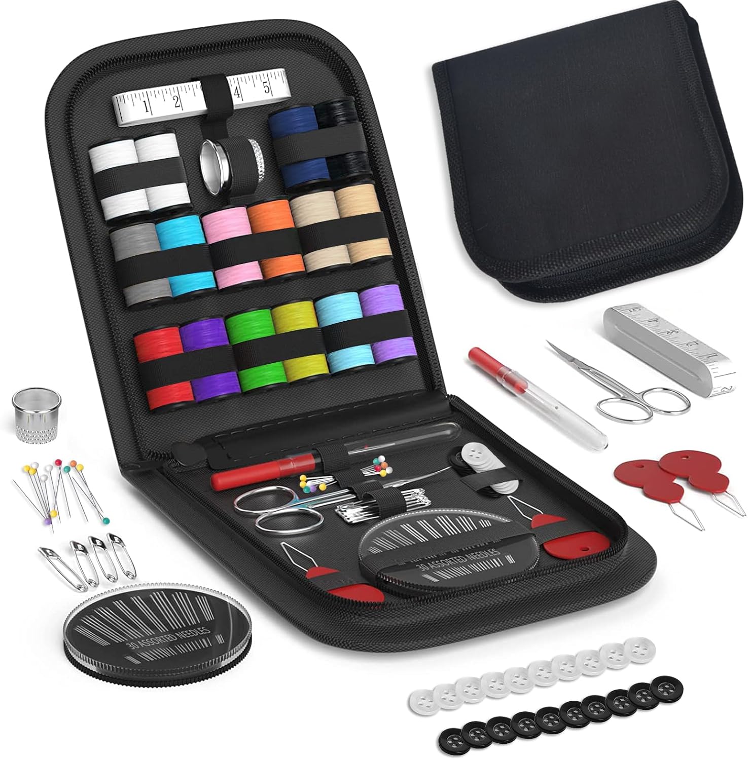 Sewing Kit Gifts for Grandma, Mom, Friend, Traveler, Adults, Beginner, Emergency,Sewing Supplies Accessories with Scissors,Sewing Needles Thimble, Thread,Tape Measure etc (Black, S)