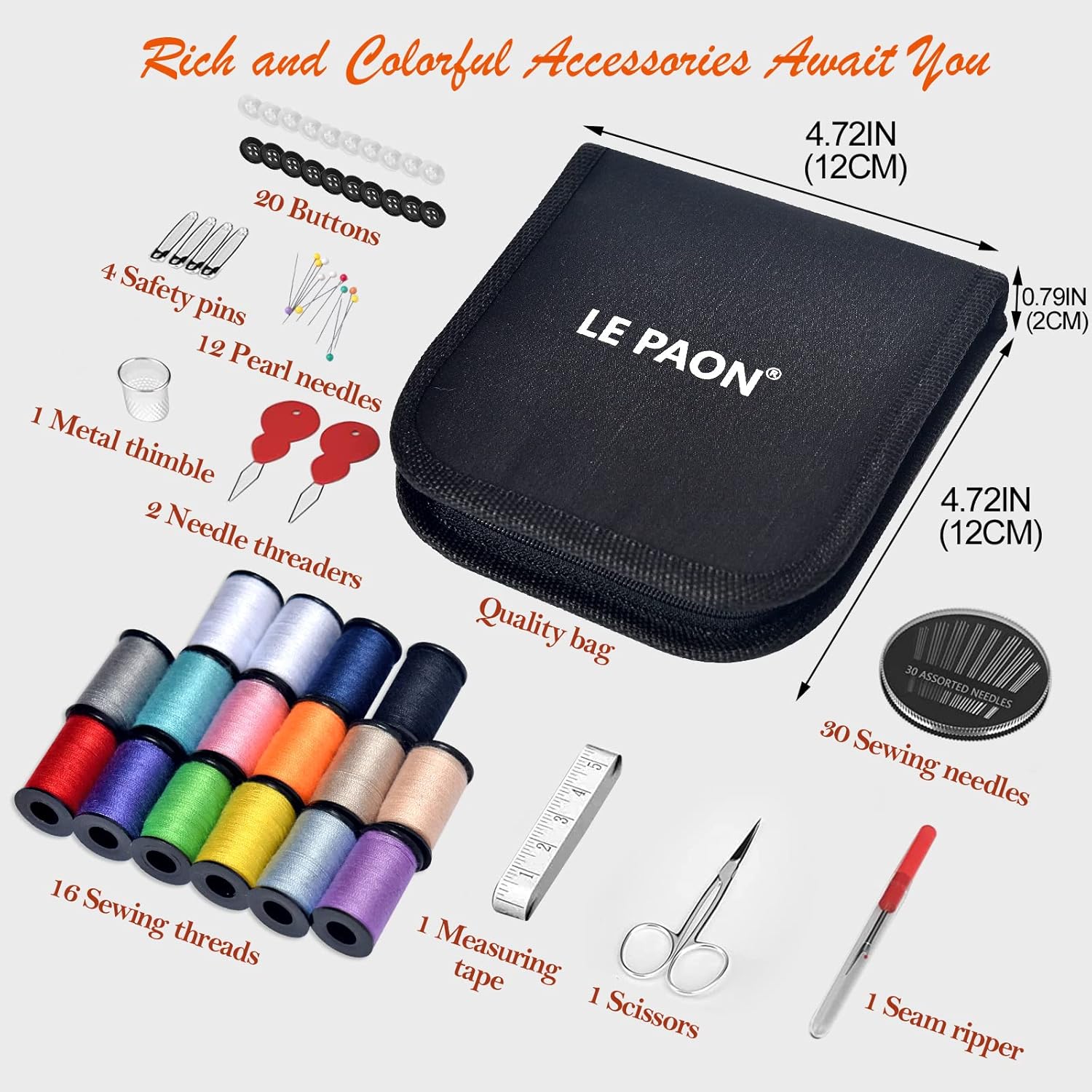 Sewing Kit Gifts for Grandma, Mom, Friend, Traveler, Adults, Beginner, Emergency,Sewing Supplies Accessories with Scissors,Sewing Needles Thimble, Thread,Tape Measure etc (Black, S) - Image 3