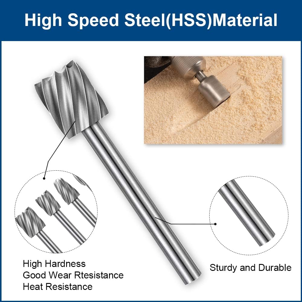 Wood Carving Bits Engraving Router Bit, 20pcs HSS Different Rotary Burr Set with 1/8"(3mm) Shank for Rotary Tools for DIY Woodworking, Carving, Drilling, Engraving, Trimming - Image 2