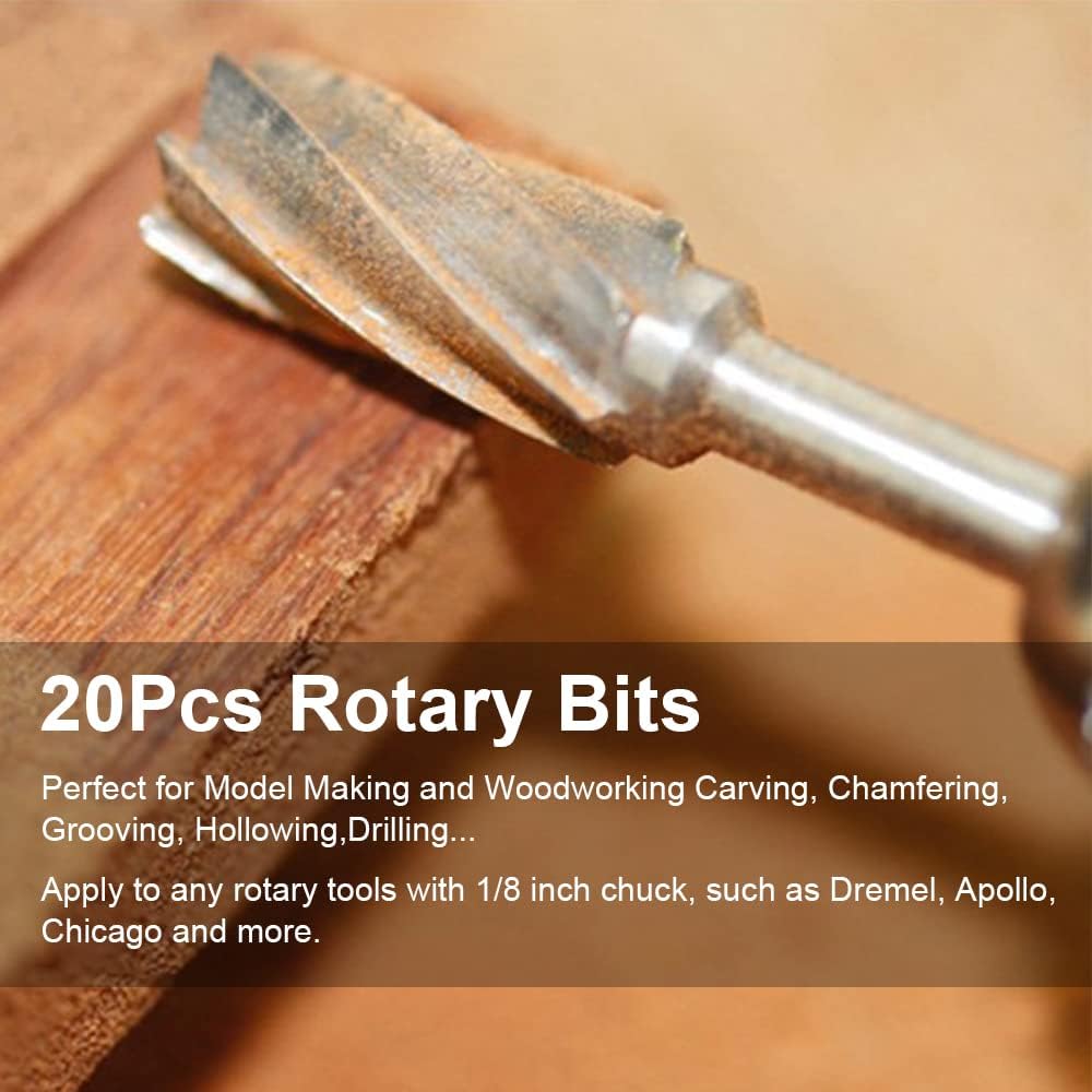 Wood Carving Bits Engraving Router Bit, 20pcs HSS Different Rotary Burr Set with 1/8"(3mm) Shank for Rotary Tools for DIY Woodworking, Carving, Drilling, Engraving, Trimming - Image 4