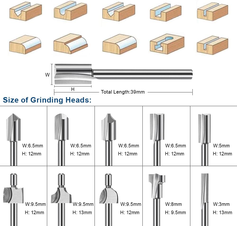 Wood Carving Bits Engraving Router Bit, 20pcs HSS Different Rotary Burr Set with 1/8"(3mm) Shank for Rotary Tools for DIY Woodworking, Carving, Drilling, Engraving, Trimming - Image 5