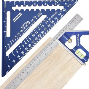 WORKPRO Aluminum Alloy Carpenter Square and Zinc-Alloy Square Ruler Set - 7 in. Rafter Layout Tool and 12 in. Combination Square Combo