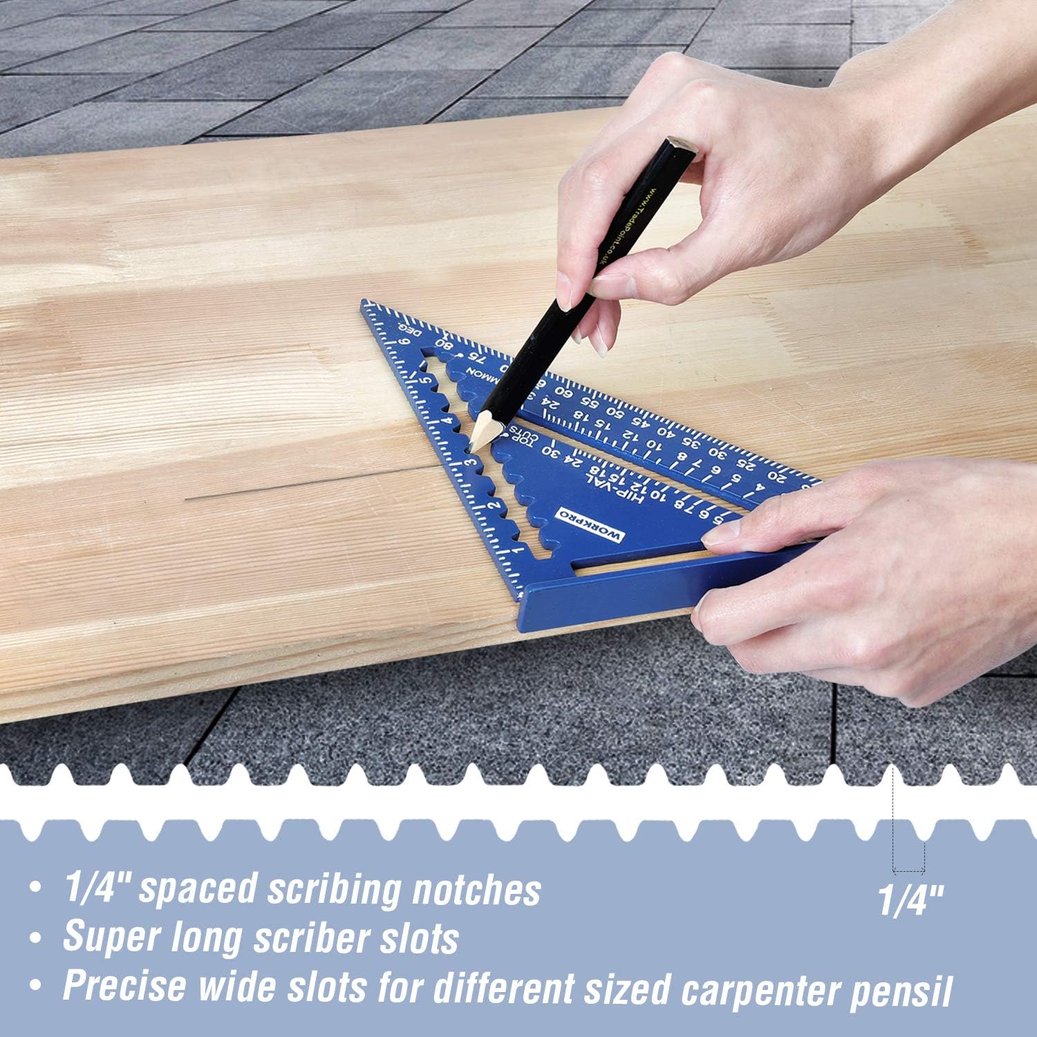 WORKPRO Aluminum Alloy Carpenter Square and Zinc-Alloy Square Ruler Set - 7 in. Rafter Layout Tool and 12 in. Combination Square Combo - Image 3