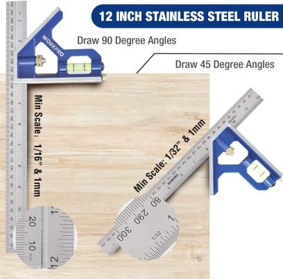 WORKPRO Aluminum Alloy Carpenter Square and Zinc-Alloy Square Ruler Set - 7 in. Rafter Layout Tool and 12 in. Combination Square Combo - Image 4