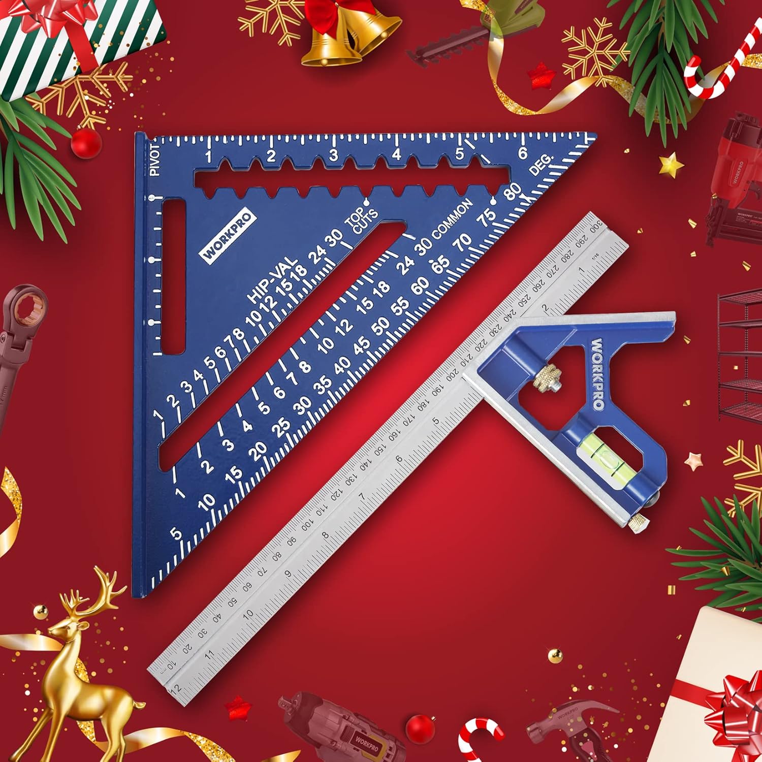 WORKPRO Aluminum Alloy Carpenter Square and Zinc-Alloy Square Ruler Set - 7 in. Rafter Layout Tool and 12 in. Combination Square Combo - Image 7